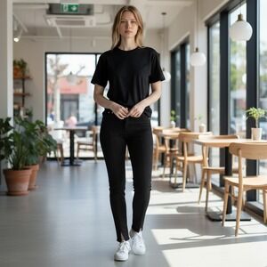 FRAME Le High Skinny Jeans Black Film Noir Size 24 High Rise Split Hem